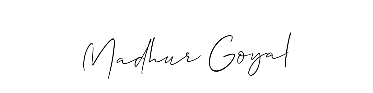 Create a beautiful signature design for name Madhur Goyal. With this signature (Allison_Script) fonts, you can make a handwritten signature for free. Madhur Goyal signature style 2 images and pictures png