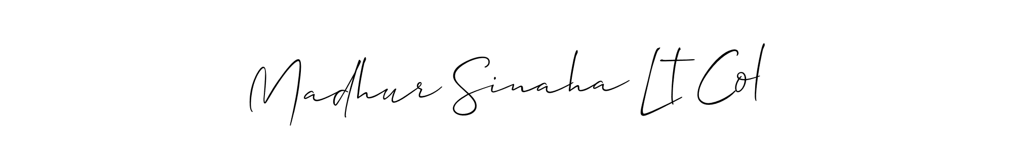 It looks lik you need a new signature style for name Madhur Sinaha Lt Col. Design unique handwritten (Allison_Script) signature with our free signature maker in just a few clicks. Madhur Sinaha Lt Col signature style 2 images and pictures png