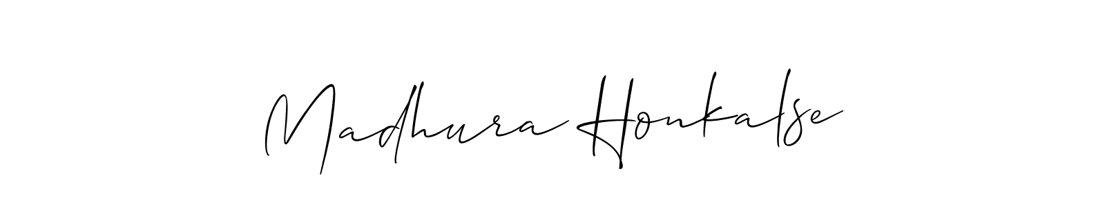 How to make Madhura Honkalse name signature. Use Allison_Script style for creating short signs online. This is the latest handwritten sign. Madhura Honkalse signature style 2 images and pictures png