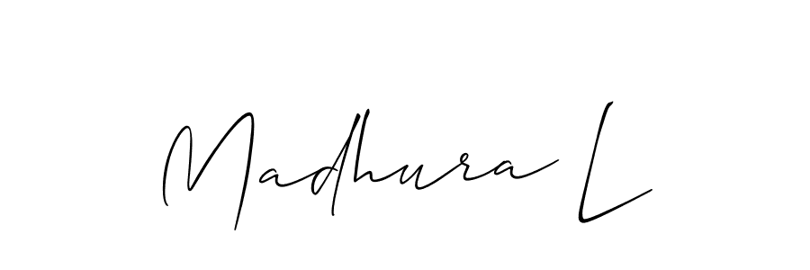 Design your own signature with our free online signature maker. With this signature software, you can create a handwritten (Allison_Script) signature for name Madhura L. Madhura L signature style 2 images and pictures png