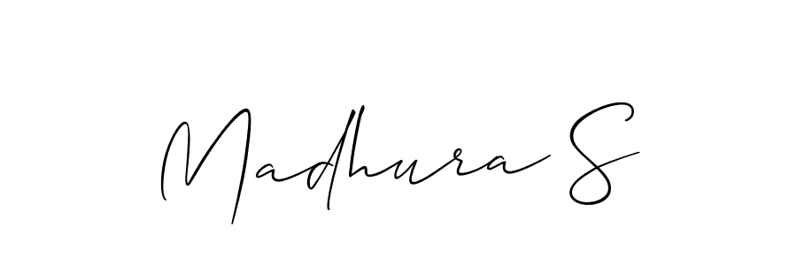 Similarly Allison_Script is the best handwritten signature design. Signature creator online .You can use it as an online autograph creator for name Madhura S. Madhura S signature style 2 images and pictures png