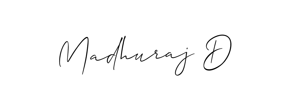 How to make Madhuraj D name signature. Use Allison_Script style for creating short signs online. This is the latest handwritten sign. Madhuraj D signature style 2 images and pictures png