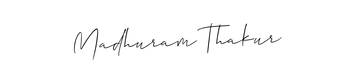 Allison_Script is a professional signature style that is perfect for those who want to add a touch of class to their signature. It is also a great choice for those who want to make their signature more unique. Get Madhuram Thakur name to fancy signature for free. Madhuram Thakur signature style 2 images and pictures png