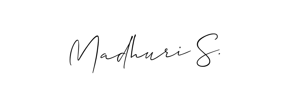 Also You can easily find your signature by using the search form. We will create Madhuri S. name handwritten signature images for you free of cost using Allison_Script sign style. Madhuri S. signature style 2 images and pictures png