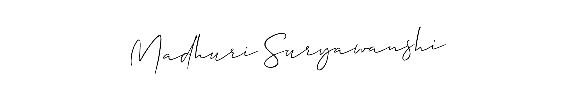 The best way (Allison_Script) to make a short signature is to pick only two or three words in your name. The name Madhuri Suryawanshi include a total of six letters. For converting this name. Madhuri Suryawanshi signature style 2 images and pictures png