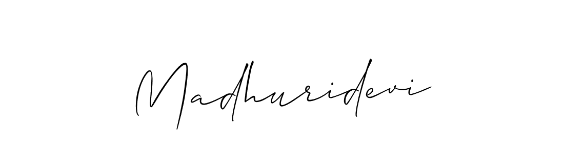 How to make Madhuridevi name signature. Use Allison_Script style for creating short signs online. This is the latest handwritten sign. Madhuridevi signature style 2 images and pictures png