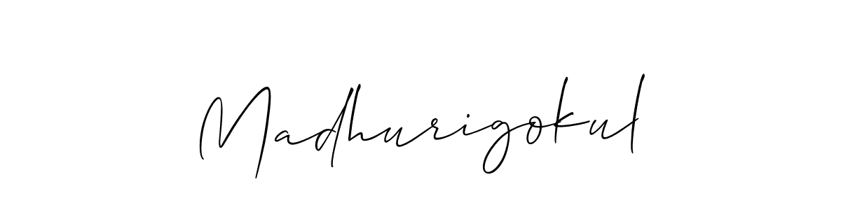 How to make Madhurigokul signature? Allison_Script is a professional autograph style. Create handwritten signature for Madhurigokul name. Madhurigokul signature style 2 images and pictures png