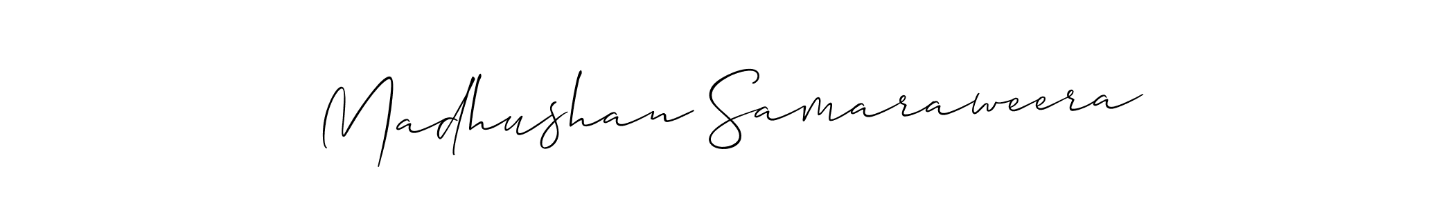 Allison_Script is a professional signature style that is perfect for those who want to add a touch of class to their signature. It is also a great choice for those who want to make their signature more unique. Get Madhushan Samaraweera name to fancy signature for free. Madhushan Samaraweera signature style 2 images and pictures png