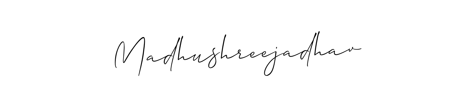 Allison_Script is a professional signature style that is perfect for those who want to add a touch of class to their signature. It is also a great choice for those who want to make their signature more unique. Get Madhushreejadhav name to fancy signature for free. Madhushreejadhav signature style 2 images and pictures png