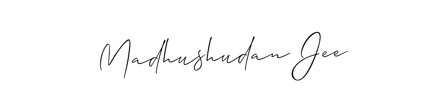if you are searching for the best signature style for your name Madhushudan Jee. so please give up your signature search. here we have designed multiple signature styles  using Allison_Script. Madhushudan Jee signature style 2 images and pictures png