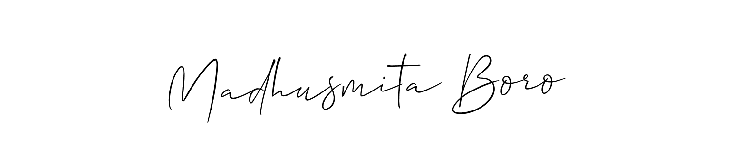 The best way (Allison_Script) to make a short signature is to pick only two or three words in your name. The name Madhusmita Boro include a total of six letters. For converting this name. Madhusmita Boro signature style 2 images and pictures png
