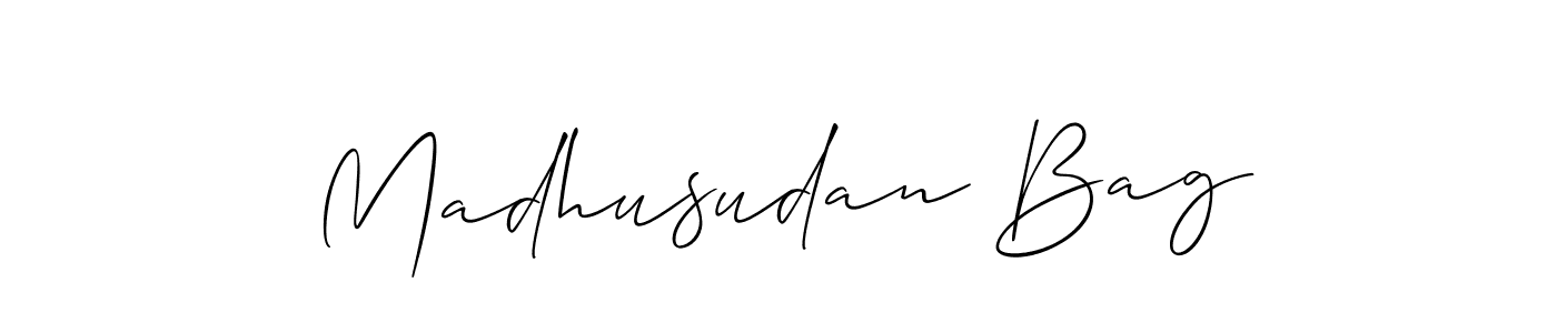 Design your own signature with our free online signature maker. With this signature software, you can create a handwritten (Allison_Script) signature for name Madhusudan Bag. Madhusudan Bag signature style 2 images and pictures png