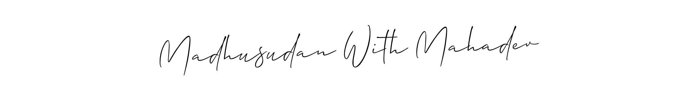 The best way (Allison_Script) to make a short signature is to pick only two or three words in your name. The name Madhusudan With Mahadev include a total of six letters. For converting this name. Madhusudan With Mahadev signature style 2 images and pictures png