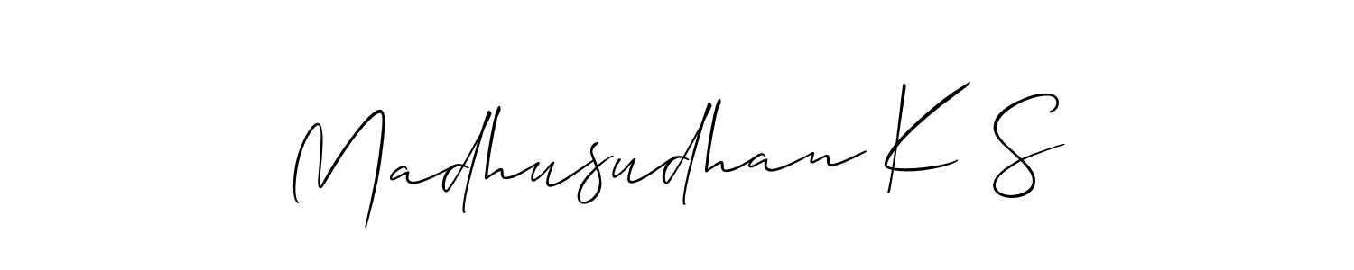 Allison_Script is a professional signature style that is perfect for those who want to add a touch of class to their signature. It is also a great choice for those who want to make their signature more unique. Get Madhusudhan K S name to fancy signature for free. Madhusudhan K S signature style 2 images and pictures png