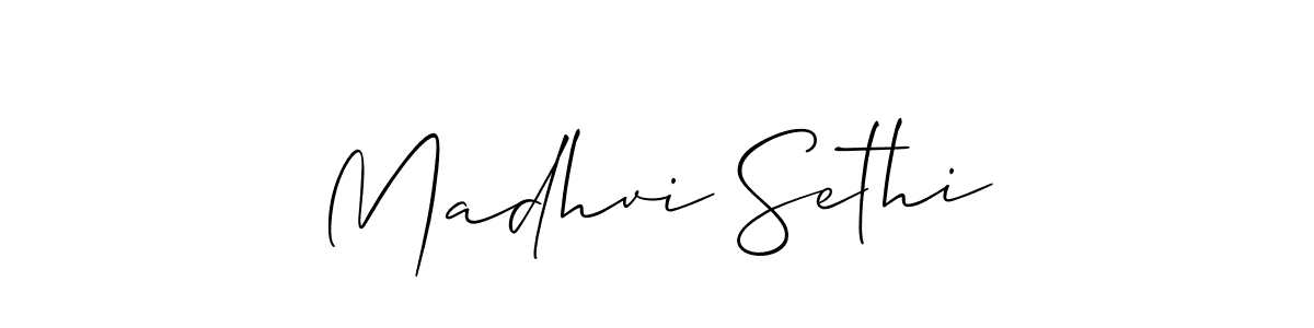 How to make Madhvi Sethi name signature. Use Allison_Script style for creating short signs online. This is the latest handwritten sign. Madhvi Sethi signature style 2 images and pictures png