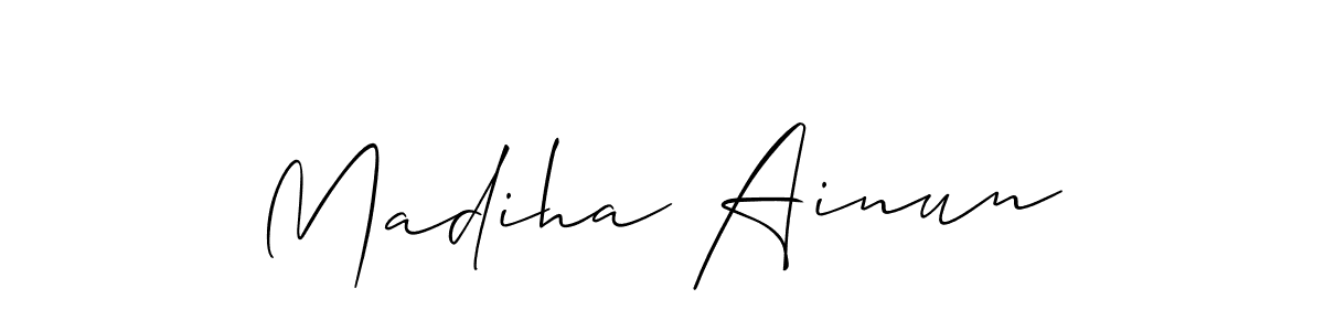 Make a beautiful signature design for name Madiha Ainun. With this signature (Allison_Script) style, you can create a handwritten signature for free. Madiha Ainun signature style 2 images and pictures png