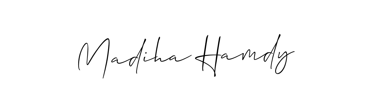 Make a beautiful signature design for name Madiha Hamdy. With this signature (Allison_Script) style, you can create a handwritten signature for free. Madiha Hamdy signature style 2 images and pictures png