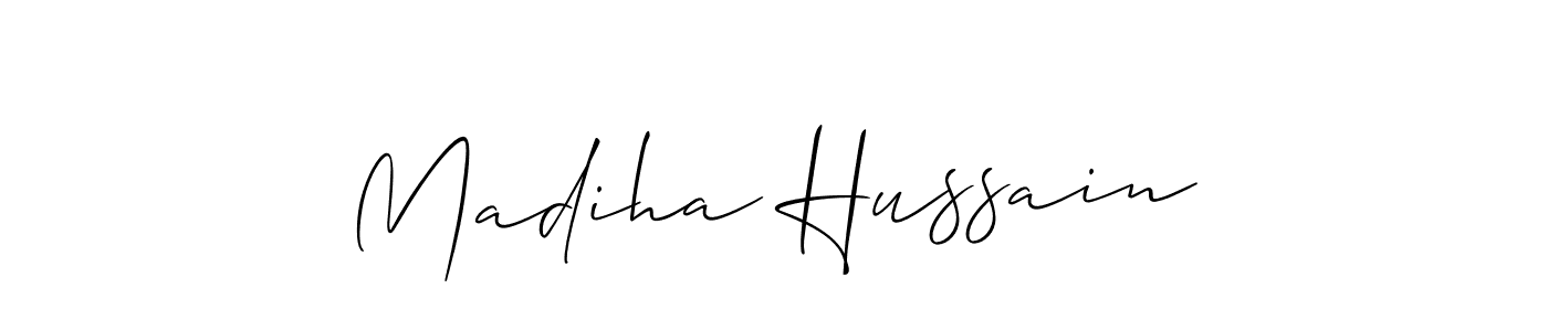 How to make Madiha Hussain name signature. Use Allison_Script style for creating short signs online. This is the latest handwritten sign. Madiha Hussain signature style 2 images and pictures png