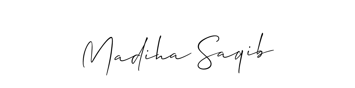 if you are searching for the best signature style for your name Madiha Saqib. so please give up your signature search. here we have designed multiple signature styles  using Allison_Script. Madiha Saqib signature style 2 images and pictures png