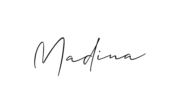 Design your own signature with our free online signature maker. With this signature software, you can create a handwritten (Allison_Script) signature for name Madina. Madina signature style 2 images and pictures png