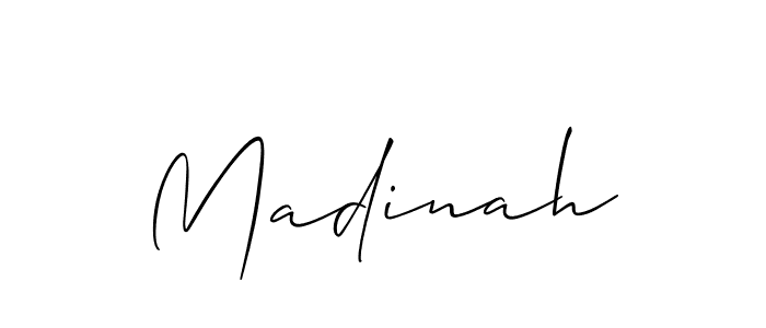 Use a signature maker to create a handwritten signature online. With this signature software, you can design (Allison_Script) your own signature for name Madinah. Madinah signature style 2 images and pictures png