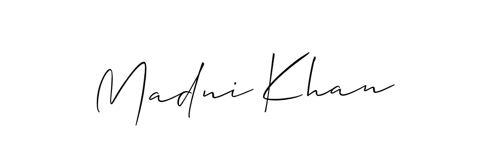 Also You can easily find your signature by using the search form. We will create Madni Khan name handwritten signature images for you free of cost using Allison_Script sign style. Madni Khan signature style 2 images and pictures png