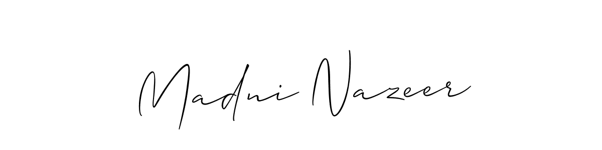 Also You can easily find your signature by using the search form. We will create Madni Nazeer name handwritten signature images for you free of cost using Allison_Script sign style. Madni Nazeer signature style 2 images and pictures png