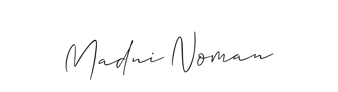 Create a beautiful signature design for name Madni Noman. With this signature (Allison_Script) fonts, you can make a handwritten signature for free. Madni Noman signature style 2 images and pictures png