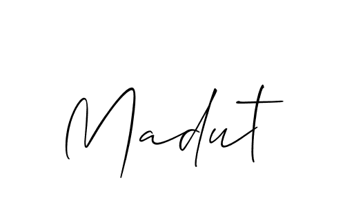 if you are searching for the best signature style for your name Madut. so please give up your signature search. here we have designed multiple signature styles  using Allison_Script. Madut signature style 2 images and pictures png