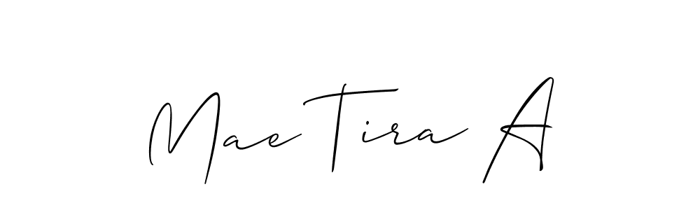 The best way (Allison_Script) to make a short signature is to pick only two or three words in your name. The name Mae Tira A include a total of six letters. For converting this name. Mae Tira A signature style 2 images and pictures png