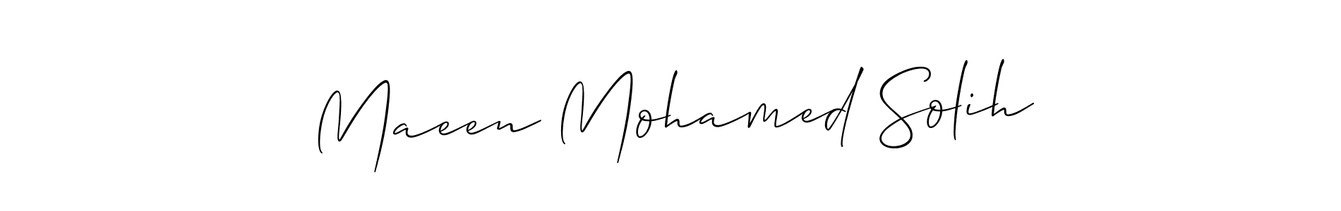 The best way (Allison_Script) to make a short signature is to pick only two or three words in your name. The name Maeen Mohamed Solih include a total of six letters. For converting this name. Maeen Mohamed Solih signature style 2 images and pictures png