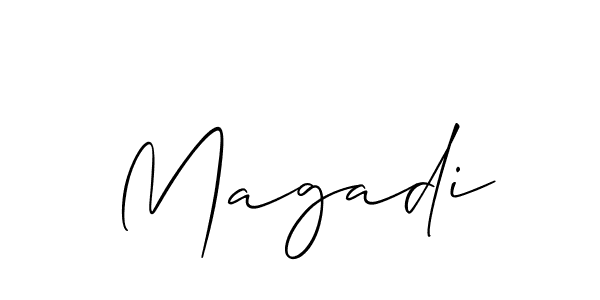 Allison_Script is a professional signature style that is perfect for those who want to add a touch of class to their signature. It is also a great choice for those who want to make their signature more unique. Get Magadi name to fancy signature for free. Magadi signature style 2 images and pictures png