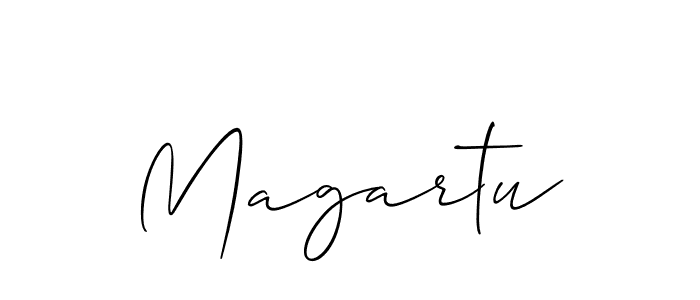 The best way (Allison_Script) to make a short signature is to pick only two or three words in your name. The name Magartu include a total of six letters. For converting this name. Magartu signature style 2 images and pictures png