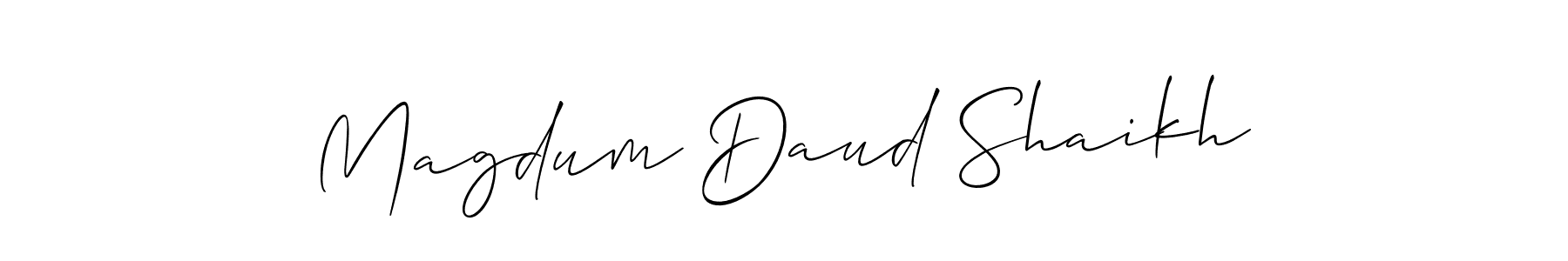 How to make Magdum Daud Shaikh name signature. Use Allison_Script style for creating short signs online. This is the latest handwritten sign. Magdum Daud Shaikh signature style 2 images and pictures png