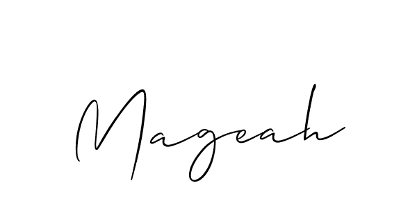 Use a signature maker to create a handwritten signature online. With this signature software, you can design (Allison_Script) your own signature for name Mageah. Mageah signature style 2 images and pictures png