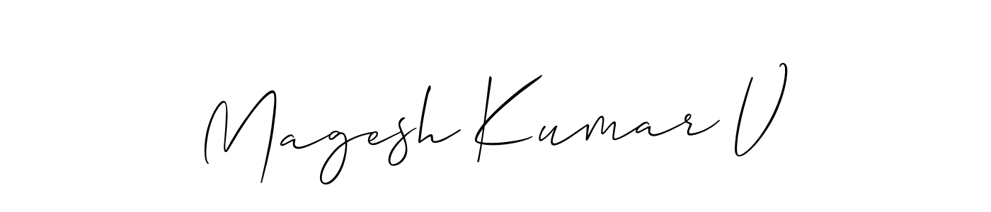 Make a beautiful signature design for name Magesh Kumar V. With this signature (Allison_Script) style, you can create a handwritten signature for free. Magesh Kumar V signature style 2 images and pictures png