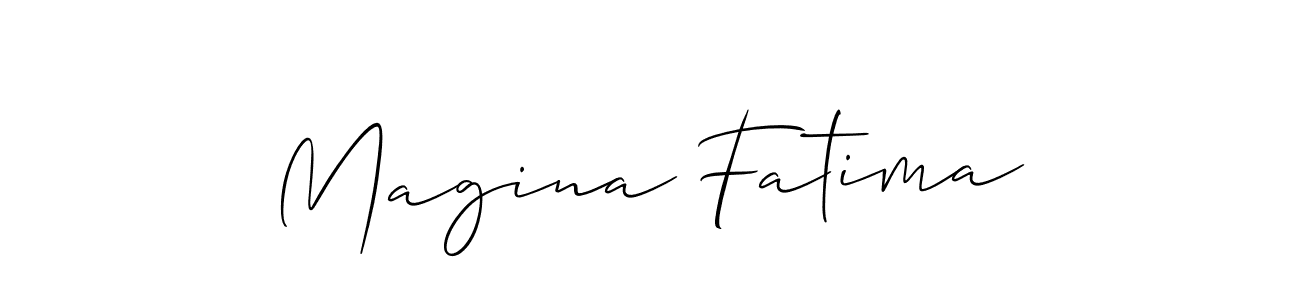 The best way (Allison_Script) to make a short signature is to pick only two or three words in your name. The name Magina Fatima include a total of six letters. For converting this name. Magina Fatima signature style 2 images and pictures png