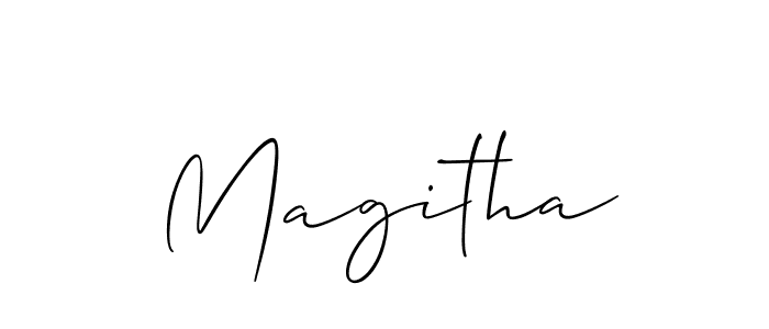The best way (Allison_Script) to make a short signature is to pick only two or three words in your name. The name Magitha include a total of six letters. For converting this name. Magitha signature style 2 images and pictures png