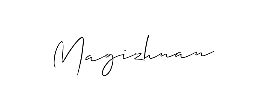 Create a beautiful signature design for name Magizhnan. With this signature (Allison_Script) fonts, you can make a handwritten signature for free. Magizhnan signature style 2 images and pictures png