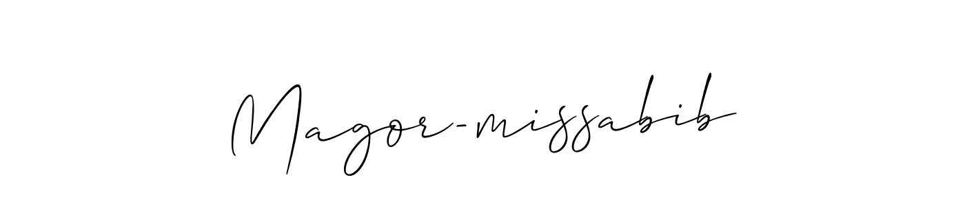 Allison_Script is a professional signature style that is perfect for those who want to add a touch of class to their signature. It is also a great choice for those who want to make their signature more unique. Get Magor-missabib name to fancy signature for free. Magor-missabib signature style 2 images and pictures png