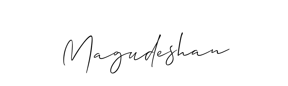 Allison_Script is a professional signature style that is perfect for those who want to add a touch of class to their signature. It is also a great choice for those who want to make their signature more unique. Get Magudeshan name to fancy signature for free. Magudeshan signature style 2 images and pictures png