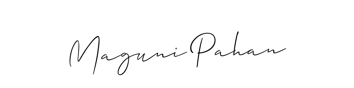 It looks lik you need a new signature style for name Maguni Pahan. Design unique handwritten (Allison_Script) signature with our free signature maker in just a few clicks. Maguni Pahan signature style 2 images and pictures png