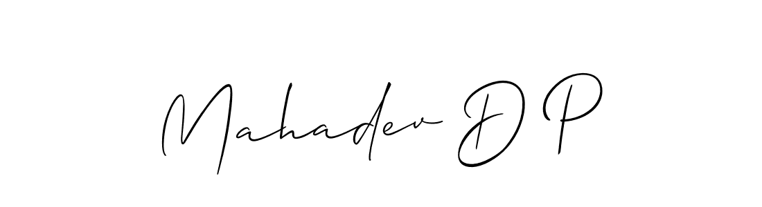 The best way (Allison_Script) to make a short signature is to pick only two or three words in your name. The name Mahadev D P include a total of six letters. For converting this name. Mahadev D P signature style 2 images and pictures png