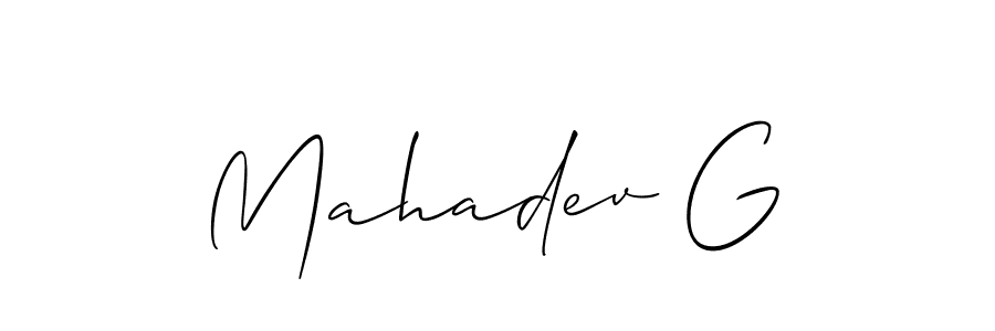 Use a signature maker to create a handwritten signature online. With this signature software, you can design (Allison_Script) your own signature for name Mahadev G. Mahadev G signature style 2 images and pictures png
