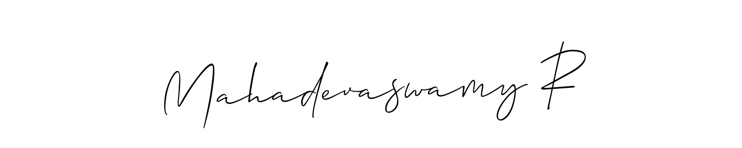 How to make Mahadevaswamy R name signature. Use Allison_Script style for creating short signs online. This is the latest handwritten sign. Mahadevaswamy R signature style 2 images and pictures png