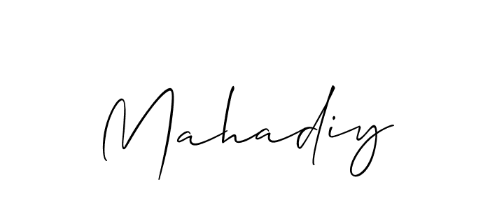 The best way (Allison_Script) to make a short signature is to pick only two or three words in your name. The name Mahadiy include a total of six letters. For converting this name. Mahadiy signature style 2 images and pictures png