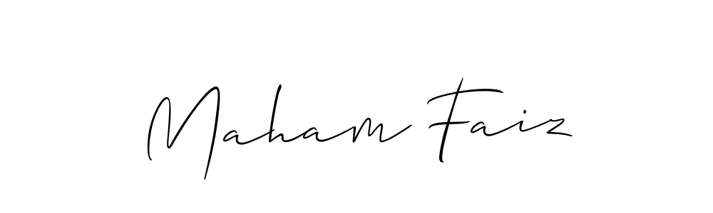 The best way (Allison_Script) to make a short signature is to pick only two or three words in your name. The name Maham Faiz include a total of six letters. For converting this name. Maham Faiz signature style 2 images and pictures png