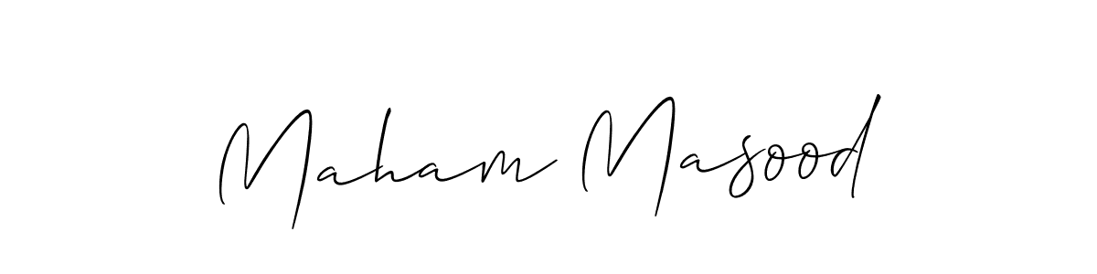 How to make Maham Masood name signature. Use Allison_Script style for creating short signs online. This is the latest handwritten sign. Maham Masood signature style 2 images and pictures png