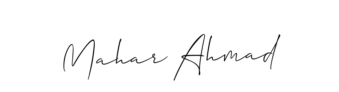 The best way (Allison_Script) to make a short signature is to pick only two or three words in your name. The name Mahar Ahmad include a total of six letters. For converting this name. Mahar Ahmad signature style 2 images and pictures png