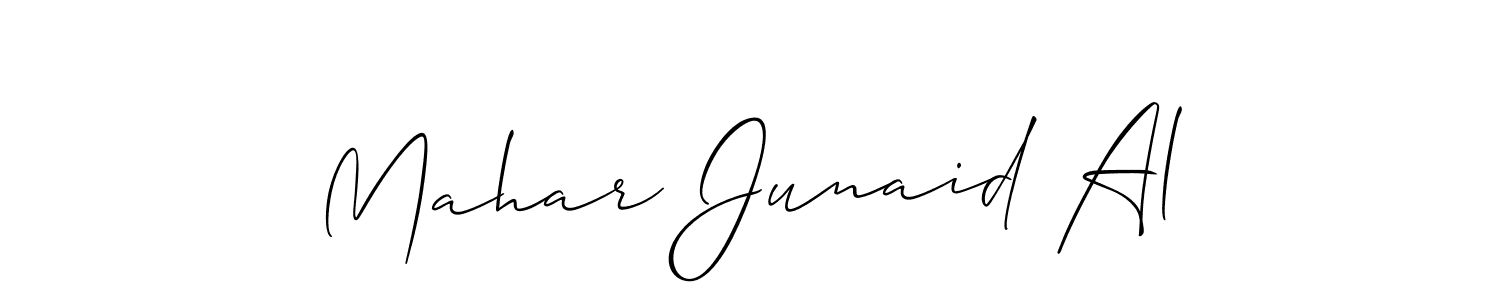 Allison_Script is a professional signature style that is perfect for those who want to add a touch of class to their signature. It is also a great choice for those who want to make their signature more unique. Get Mahar Junaid Al name to fancy signature for free. Mahar Junaid Al signature style 2 images and pictures png